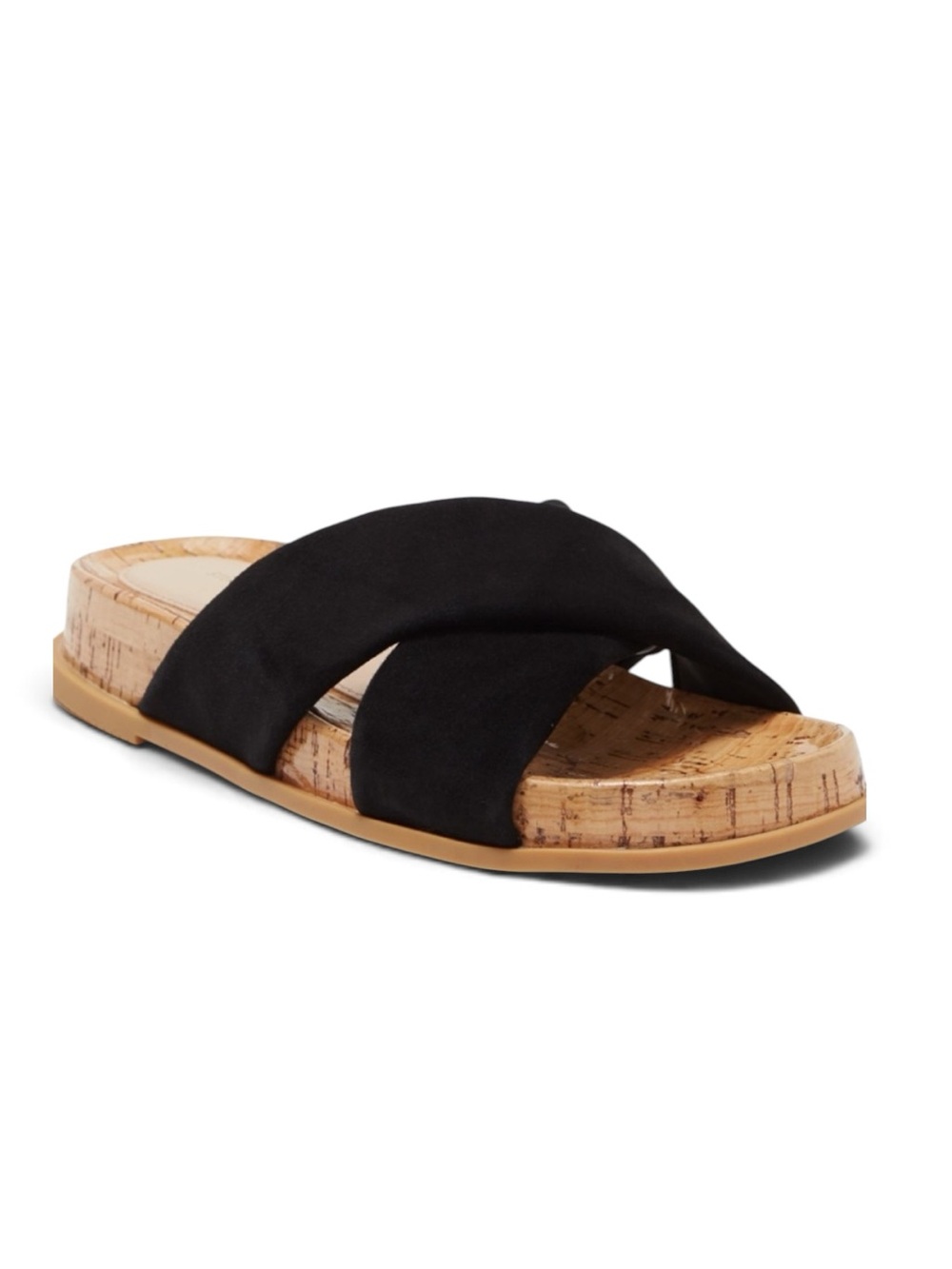 Stuart Weitzman Roza Black Suede Cork Slide Sandals NIB 7.5